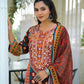 Rust Pure Crepe Digital Print Suit with Mirror Work, Straight Matching Trouser  & Chinon Dupatta