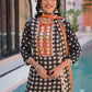 Black Pure Crepe Digital Print Suit with Mirror Work & Farshi Salwaar