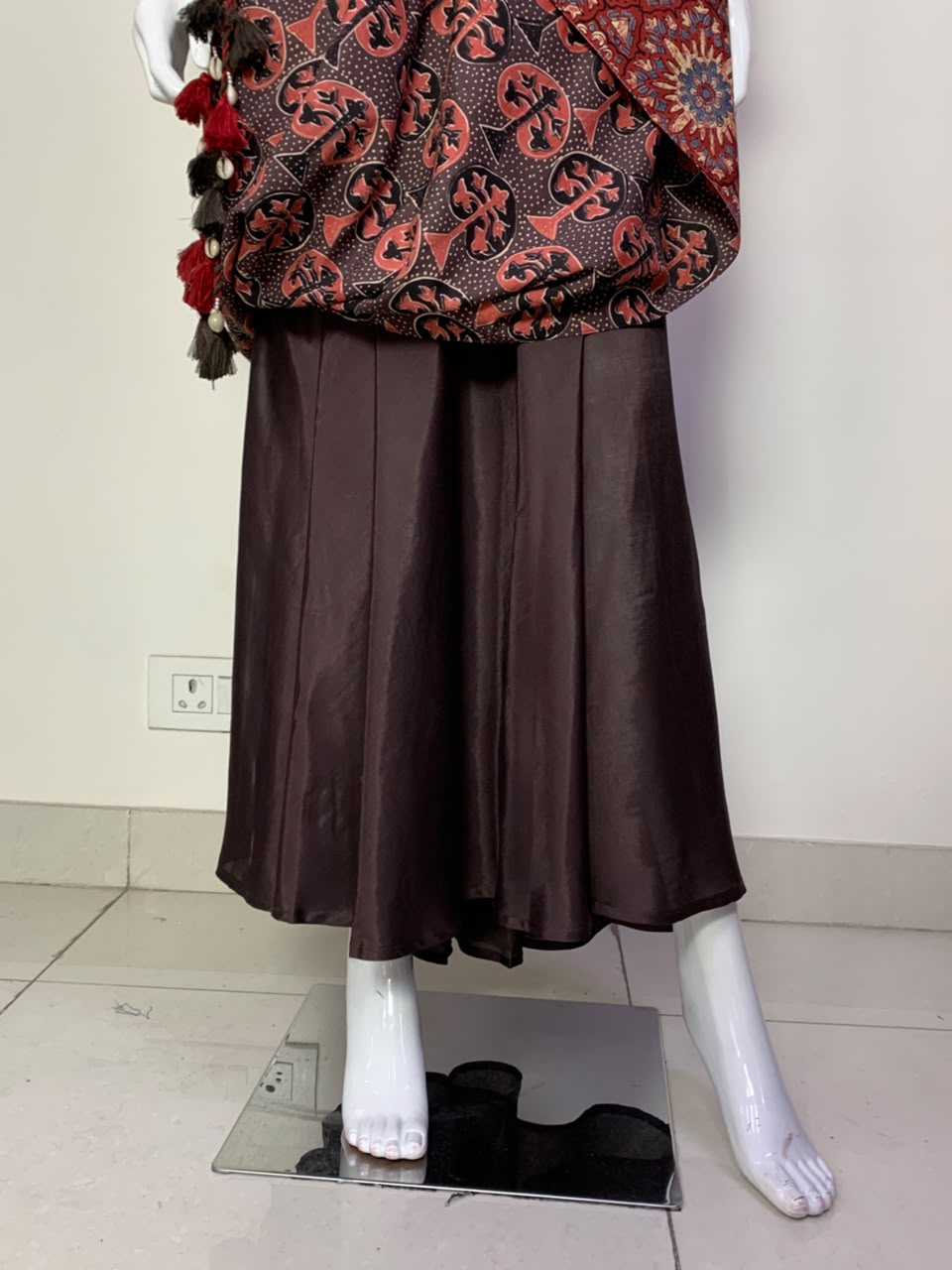 Brown Modal Indo-Western One Piece Dress with Ajrakh Reversible Scarf