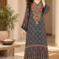 Blue Ajrakh Print Long One-Piece Dress in Pure Modal Satin with Zari & Mirror Work