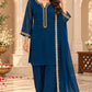 Magenta, Maroon & Blue Pure Chinon Short Length Party Wear Suit with Embroidered Neck & Lace Dupatta
