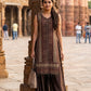 Brown Pure Crepe Ajrakh Indo-Western Co-ord Set with Embroidered V-Neck