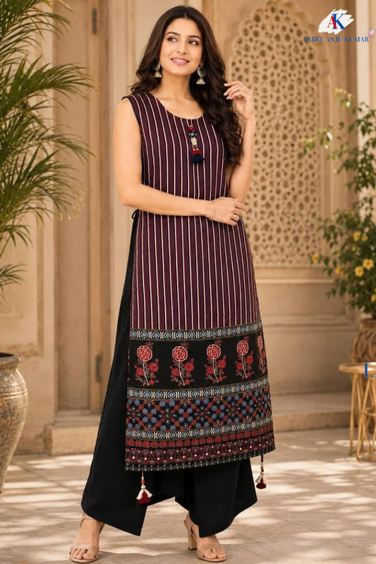 Black Pure Crepe Ajrakh Printed Indo-Western Co-ord Set with Hand Embroidery