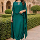 Black,Blue and Green Pure Natural Crape Indo-Western One-Piece Dress for Women | Semi Formal Party Wear