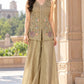 Golden Premium Tissue Sharara Suit with Hand Embroidered Long Choli & Necklace Dupatta