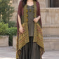 Green & Mehndi Pure Crape Ajrakh Print Indo-Western Dress with Cape Jacket