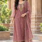 Pinkish/Light Wine Salsa Tissue Semi Formal Suit Dupatta Set for Women | Handwork Neck