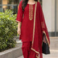 Magenta, Maroon &  Blue Pure Chinon Short Length Party Wear Suit with Embroidered Neck & Lace Dupatta