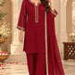 Magenta, Maroon & Blue Pure Chinon Short Length Party Wear Suit with Embroidered Neck & Lace Dupatta