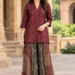 Green & Maroon Pure Crepe Digital Print Co-ord Set with Handwork