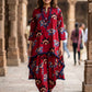 Red Modal Rayon Indo-Western One Piece Long Dress with Handmade Necklace