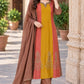 Multicolour Pure Mal Chanderi Anarkali Suit with Hand Embroidery