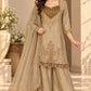 Coffee,Beige & Light Ivory Premium Tissue Semi-Formal Suit with Hand Embroidery & Lace Dupatta