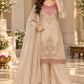 Coffee,Beige & Light Ivory Premium Tissue Semi-Formal Suit with Hand Embroidery & Lace Dupatta