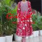 Red Printed Cotton Anarkali Suit Set for Girls with Trouser & Net Dupatta | Thread Embroidery | Ethnic Wear (8–18 Years) – Label Anju Kumar