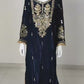 Navy Velvet Long Kaftaan Dress with Hand Mirror Work – Women’s Party & Winter Wear | Label Anju Kumar