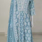 Sky Blue Chikankari Anarkali Suit Dupatta Set – Elegant Malmal Cotton Office Wear | Label Anju Kumar