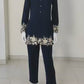 Navy Blue Woollen Coord Set with Thread Embroidery – Warm Women’s Ethnic Wear | Label Anju Kumar