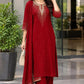 Majinta, Red, Brown & Mehroon Pure Chinon Handwork Straight Suit Dupatta Set | Des.no-12127