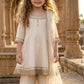 Green, Baby Pink & Cream Pure Chinnon Anarkali Suit for Girls with Lace Detailing & Net Dupatta
