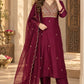 T-Blue, Wine & Brown Pure Dola Silk Semi-Formal Suit with Hand Thread & Zari Work